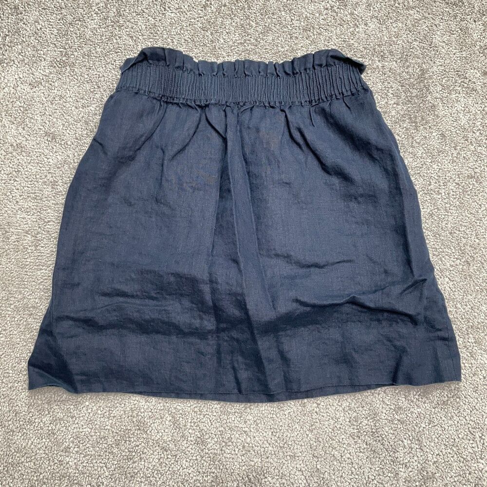 J.Crew City Linen A-Line Skirt Womens 00 Navy Blue Elastic Waist Casual Classic